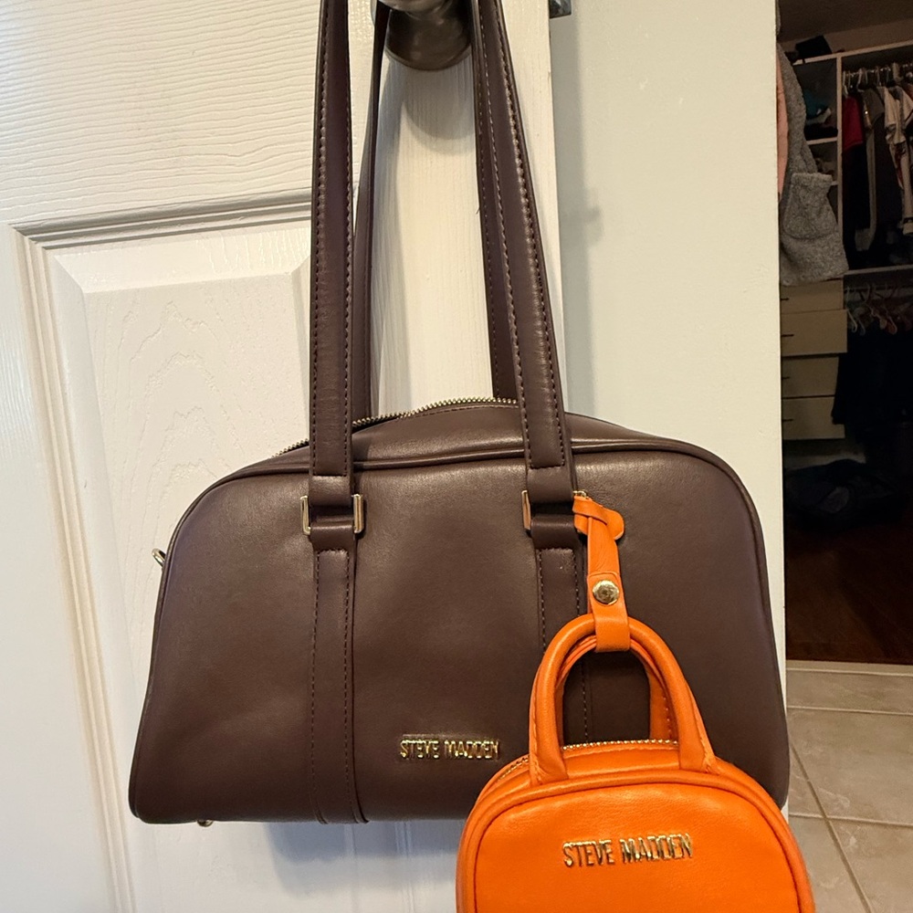 Steve Madden Chocolate Brown and Vibrant Orange Bag Duo